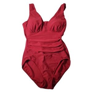 Lands' End Red Grecian One-Piece Swimsuit - size 10 Long / D-cup EUC